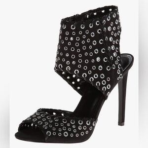 Enzo Angiolini Branon Black Grommet Leather Whipstitch Peep Toe Heels Size 7